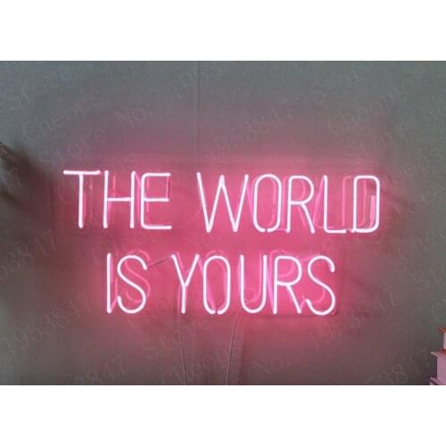 The World Is Yours Pink Christmas Gift Neon Signs Real Glass Tube Beer Bar Pub Bedroom Wall Homeroom Girlsroom Party Decor 14x7