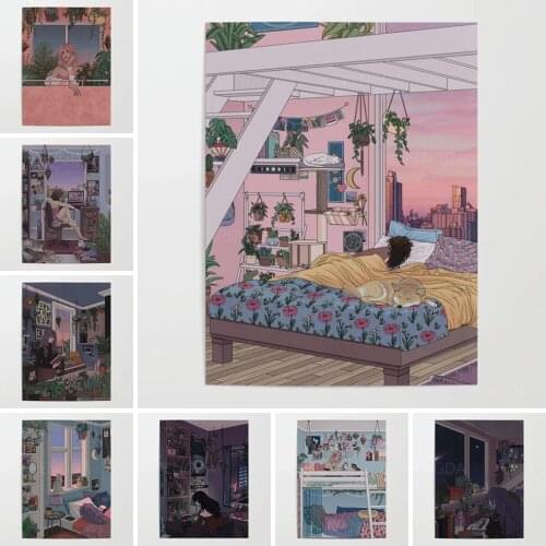 Home Decoration Sweet Room View Canvas Painting HD Prints Girl and Dog Poster Living Room Wall Art Modular Picture No Framework