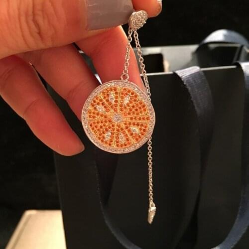 UMGODLY Luxury Brand Fashion Fruit Orange Long Tassel Drop Earring with Chain Zircon Women Party Jewelry Gift