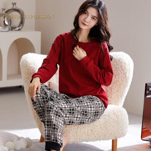 Spring Autumn Womens Sleep Lounge Pajama Long Sleeved Woman Pajama Set Cartoon Pyjamas Cotton Sleepwear M L XL XXL 5XL Fashion