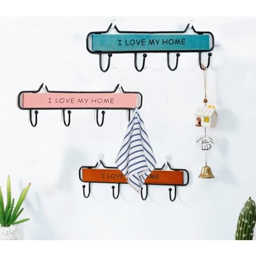 I Love My Home Key Rack Retro Decorative Wall Keys Hook Clothes Holder Ring Jewelry Hooks Wall Hanging Rack Hallway Living Room