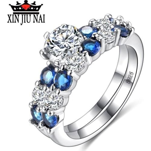 High Grade Luxurious Blue Sharp Zircon Female Ring 2pc/set Wedding Rings For Women Oorbellen Pendientes Aretes De Mujer