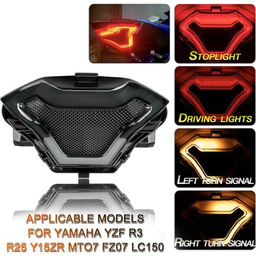 LED Tail Light Motorcycle Brake Light Tail Lamp with LED Turn Signals Replacement for Yamaha YZF R3 R25 Y15ZR MT07 FZ07 LC150