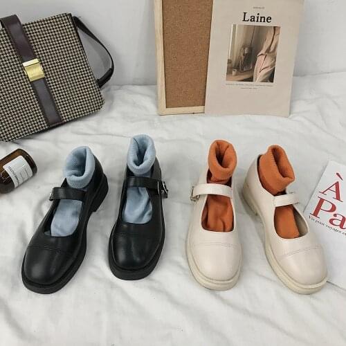 Womens Shoes Leather Shoes British Retro 2020 Spring New Thick Heel Shoes Casual Shoes