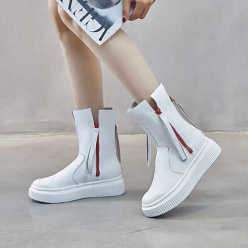 Womens Mid-Calf Boots 2021 Spring Autumn Genuine Leather Thick Sole Female Boot Fashion Zip Women Mid-Calf Boots Shoes