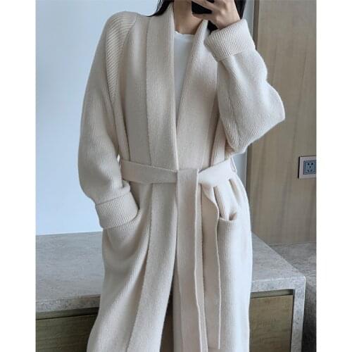 [ZAYAU]Robe Shaped Coat Alpaca Long Sweater Soft Thick Lazy Loose Lace Knitted Cardigan Women 2021
