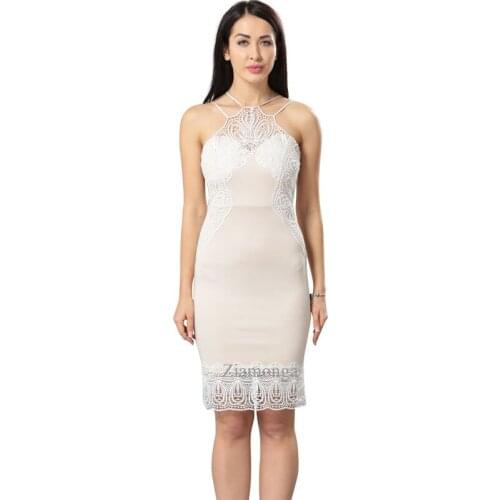 Summer Style Sexy Formal Bodycon Dress Elegant Halter Midi Pencil Lace Dresses Office Wear Women Work Clothes Vestidos C2683