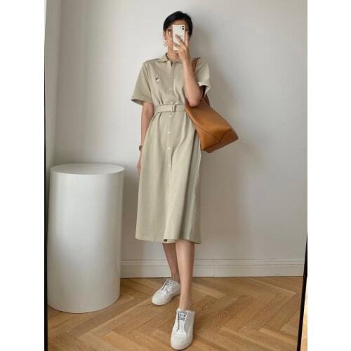 High Quality 2021 Spring and Summer Fashionable Pleated 100% Cotton Fox Embroidery Belted Dress