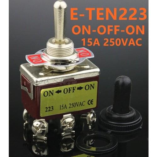 1PCS E-TEN223 Momentary AC 250V 15A DPDT (ON)-OFF-(ON) 3 Position 6Pin Toggle Switch Brown