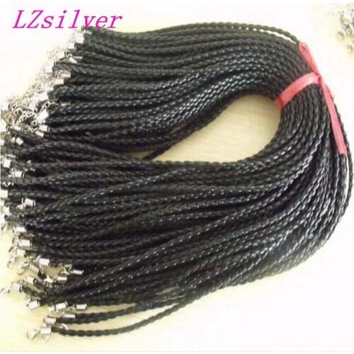 100pcs Lobster Clasp Black Weave Necklace Leather Cord 460x3mm K01070
