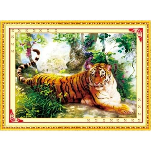 11CT printed fabric Cross Stitch Kit Tiger Animal King Of Forest Tree