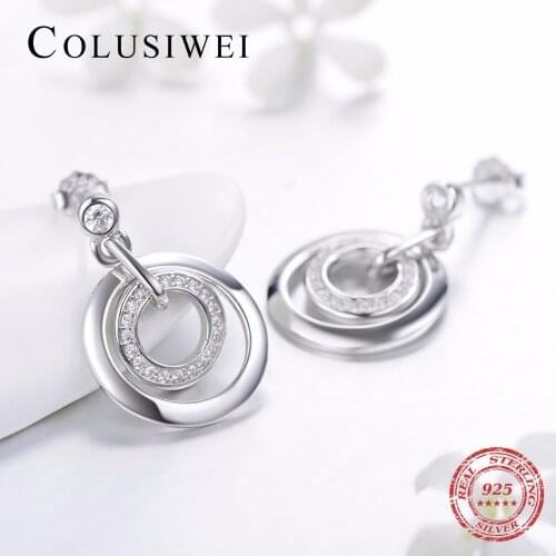 2019 Genuine 925 Sterling Silver Classic Round DROP Earrings Clear Cz Luxury Jewelry For Women Christmas Wedding Earrings Gift