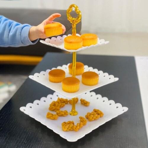 3 Tier Cake Stand Afternoon Tea Wedding Plates Party Tableware Square Baking Plastic Tray Display Rack Cake Decorating Supplies