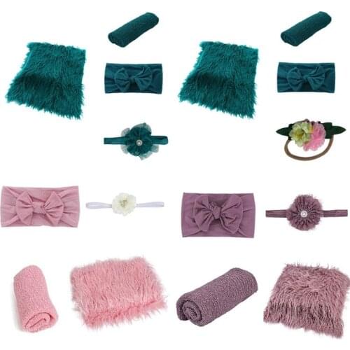4 Pcs/Set Newborn Photography Props Outfits Swaddle Wrap Blanket Mat Headband Hair Band Headwrap for Infant H3CD