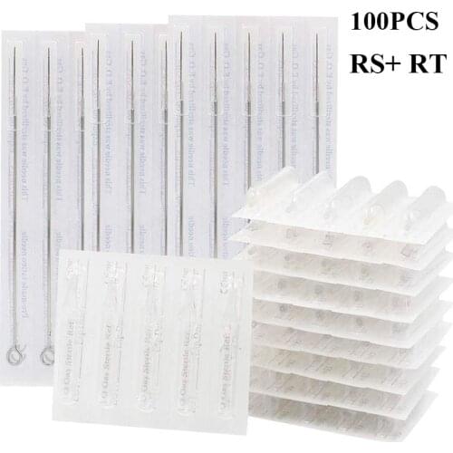 5RL+5RT) Tattoo Needles and Gray Tips Mixed 100PCS- Professional Tattoo Needle 5RL & Disposable Plastic Tattoo Tips 5RT Combo