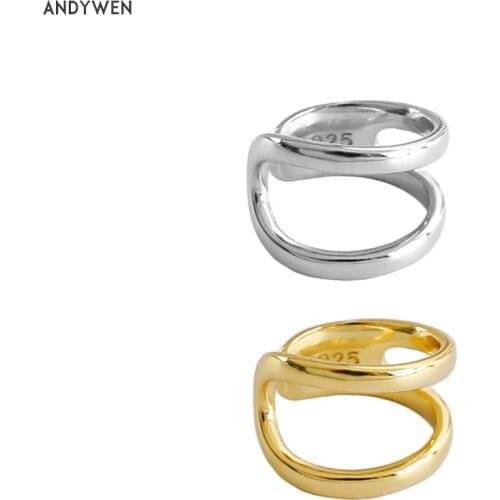 ANDYWEN 925 Sterling Silver 2021 Irregular Geometric Two Circle No Piercing Clips Earcuff Luxury Thick Large Earring Luxury