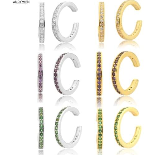 ANDYWEN 925 Sterling Silver 2020 Purple Zircon Ear Cuff Earring Green CZ Earcuff Piercing Non Piercing Clips Ohrringe Jewelry