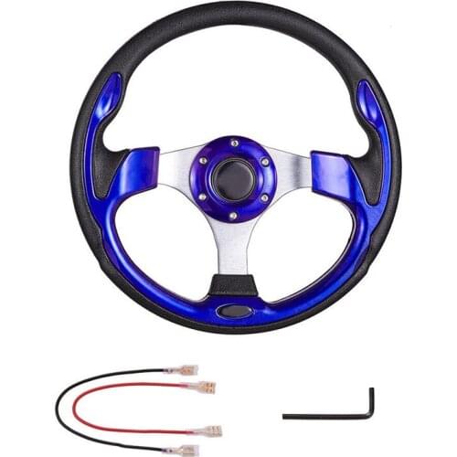 Car Auto Racing Universal PU Steering Wheel Aluminum Frame & Horn Button Blue