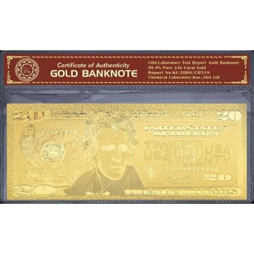 USD 20 Dollar Bill Collection Home Decoration Crafts Display Money Collection 24k Gold Plated Banknote Paper Money Wealth symbol