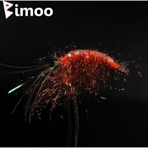 Bimoo 4PCS #6 Orange Color Shrimp Fly Fishing Artificial Shrimps Prawn Bait Lures