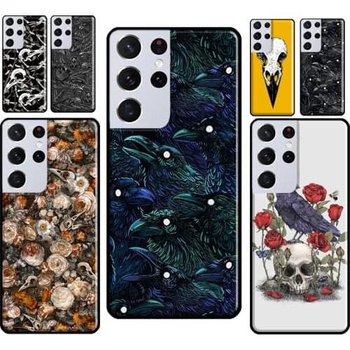 Raven Crow Skull pattern Phone Case For Samsung Galaxy S8 S9 S10 Plus S20 FE Note 10 Plus Note 20 Ultra S21 Coque