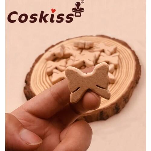 Coskiss Animal Bead 100pcs Food Grade Wood Bead Beech Wooden Butterfly DIY Teething Nursing Mom Necklace Jewelry Making Teethers