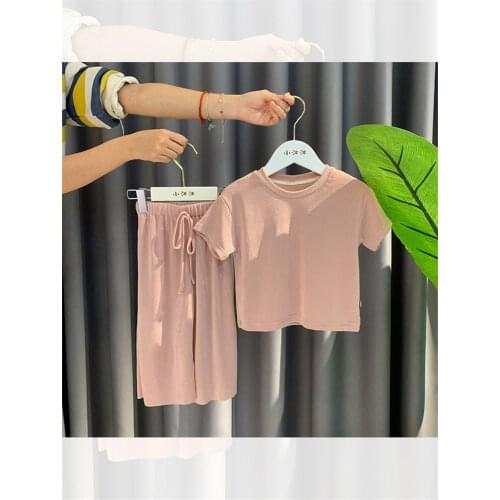 2 3 4 5 6 Years Toddler Girl Sets Casual Solid Color Short Sleeve T-shirt Pants For Girl Kids Clothing Summer Baby Girl Suits
