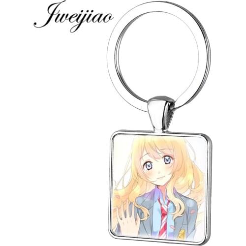JWEIJIAO Cartoon Figure Your Lie In April Keychain Wear School Uniform Girl Boy Japanese Anime Key Ring Pendant Custom YL39