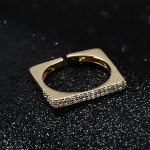 2021 New Fashion Copper CZ Square Shape Open Ring For Women Girl Unique Design Geometric Party Ring Femme Bijoux