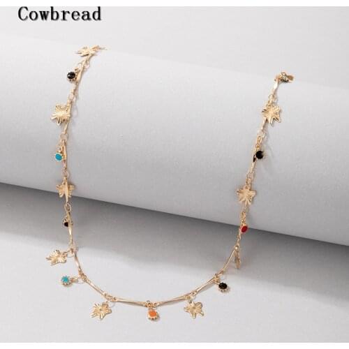 COWBREAD Colorful Necklace for Women Bohemia Choker Bamboo Chain Necklace Short Jewelry Womens Neck Chain
