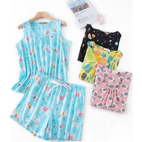 Summer cozy sleeveless shorts pajama sets women sleepwear Korea Sexy O-neck shorts sleepwear Cute cartoon women pyjamas