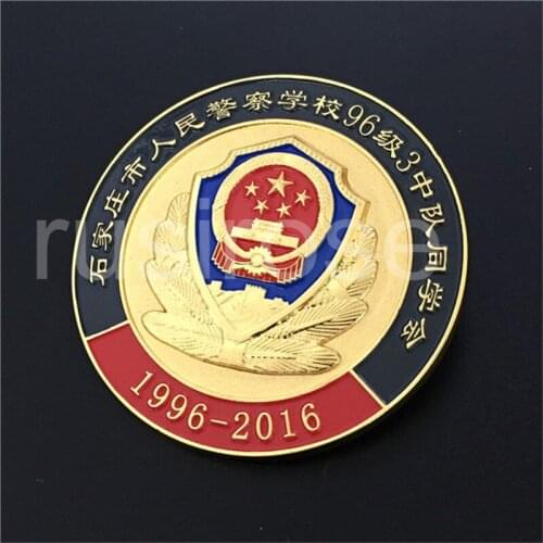 Po-lice school metal brooch custom, OEM round po-lice academy medal custom