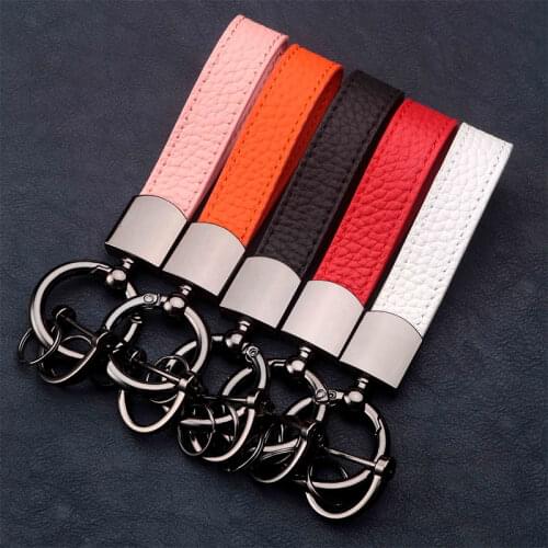 Trend Fashion Horseshoe Mouth Lanyard Color Keychain Luxury Men Women Business Metal Leather Car Key Ring Gift for Girlfriend