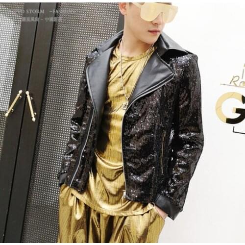 Black sequins jacket men casual coats motorcycle clothes singer stage mens jackets personality jaqueta masculina chaqueta b687