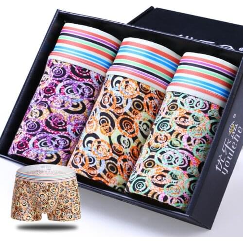 3PCS/Lot Man Soft Underwear Mens Breathable Cotton printed Underpants Plus size L,XL,XXL,XXXL Male Boxer Shorts Sexy Boxers