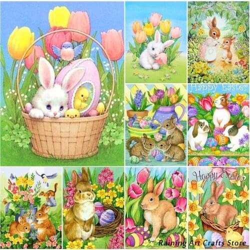 5D Diy Diamond Painting Easter Bunny Full Drill Mosaic Pictures Embroidery Rabbit Cross Stitch Kits Handmade Home Decor Gifts