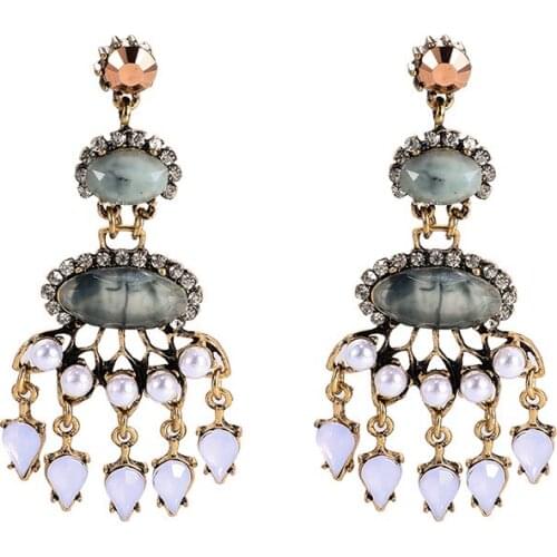 New Style Fashion Grey Stone Tassel Drop Pendant Long Drop Earrings for Women Party Jewelry