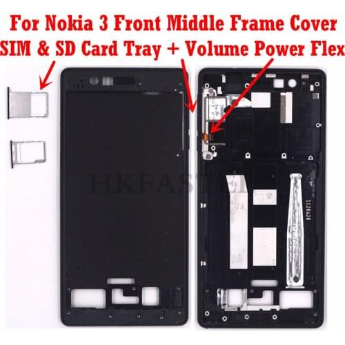 For Nokia 3 Original Housing Mobile Phone Front LCD Display Middle Frame cover With SIM Card Tray volume power button