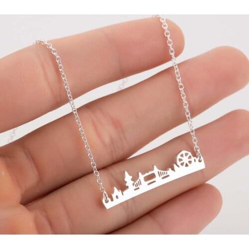 Stainless Steel London Bridge Skyline Pendant Necklace For Girl Gold Silver Color Choker Necklace Choker Bijoux Buiding Jewelry