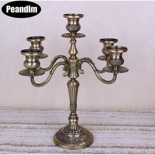 PEANDIM Bronze Candlestick Romantic Metal 3 arms/5 arms Candelabra Wedding Decoration Candle Holders Home Event Candle Stand