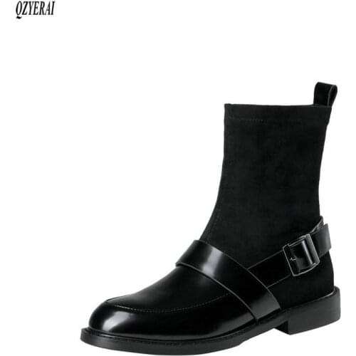 QZYERAI black Fashion boots Genuine leather Female boots Womens boots Autumn winter cowhide Womens shoes Size 34-40