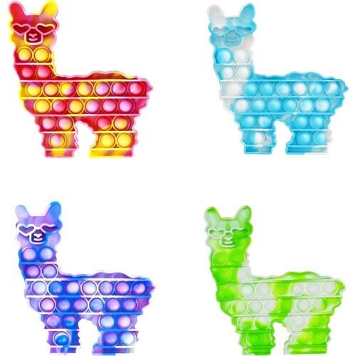 Tie dye Pop Bubbles Alpaca Cute Llama Stress Reliever Squeeze Toy Antistress Silicone Sensory Fidget Toys for children Gift