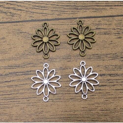 Flower Connector Charms 40PCS/Lot 25×19mm Jewelry Accessories Floral Pendants Charm Bracelet 2 Colors Available-RS1004