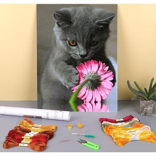 Animal Cat Pre-Printed 11CT Cross-Stitch Kit Embroidery DMC Threads Craft Handiwork Painting Hobby Room Decor Magic