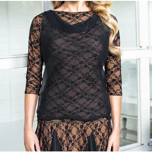 Dance ballroom dance small word collar seven points sleeve lace double false perspective modern practice jacket T16013