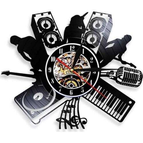 Vinyl Music Record Wall Clock Microphone DJ Music Band Melody Singer Rock Band Jazz Band Music Instruments Vintage Clock Watch