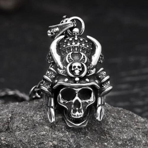 Japanese Ghost Stainless Steel Skull Pendant Necklace For Man Good Detail Fashion Punk Rock Chain Jewelry Man Gift OSDZ116