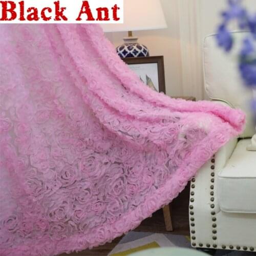 3D Rose Curtain for Living Room Wedding Pink Voile Curtain for Princess Room Bedroom Tulle Sheer Drape for Bay Window T&148#40