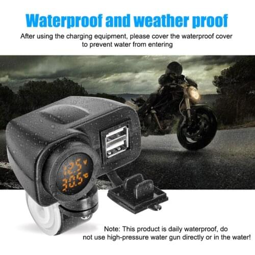 Spot Motorcycle Mobile Phone Charger Waterproof with Switch Voltage Temperature Display Dual USB Car Styling
