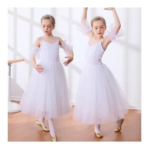 New Female Childrens Ballet Tutu Skirts Giselle Swan White Romantic Style Long Tutu Ballet Dance Costumes Ballerina Dress